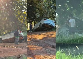 Vala 'engole' carros em trecho de antigo trilho de trem e surpreende motoristas em Campo Grande